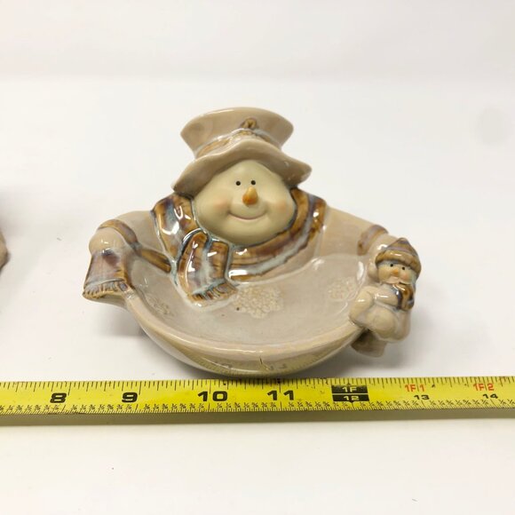 Snowman Candle Holder + Trinket Dish Set Beach - Vtg JC Penney Winter Snowmen - Picture 9 of 13